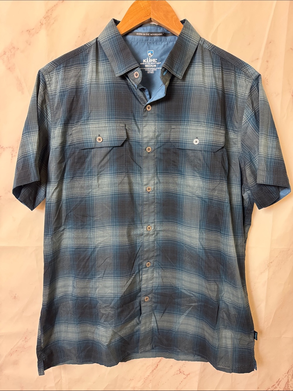 KUHL Men's Blue Gray Plaid Outdoor Short Sleeve Shirt Medium
